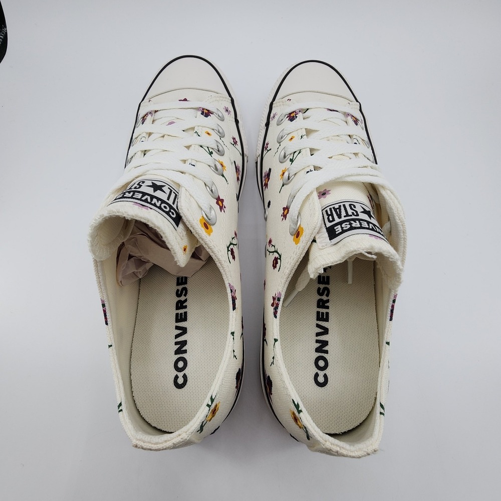 Converse Chuck Taylor All Star Low Shoes Womens 9.5 Cream Embroidered Floral NEW - Picture 7 of 12
